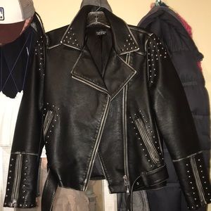 Topshop detailed leather jacket.